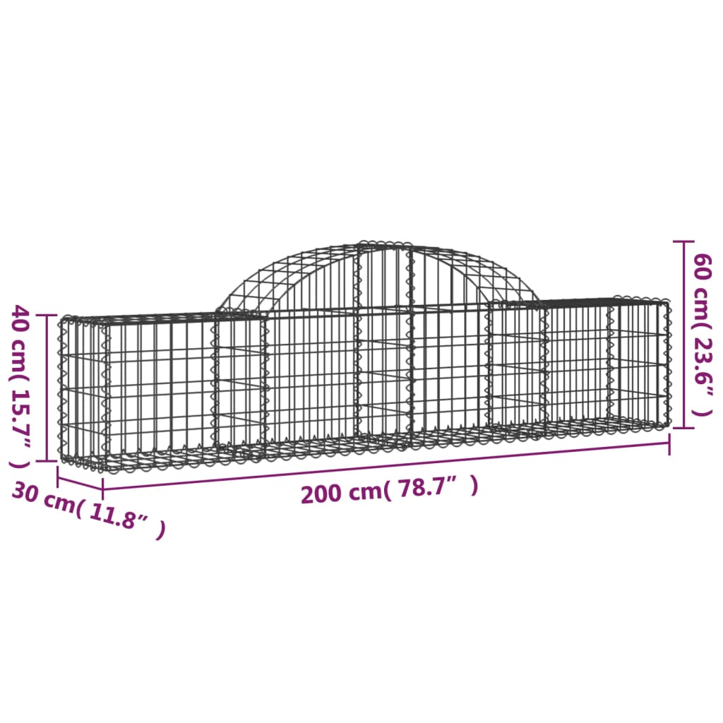 Gabionkurver buede 25 stk 200x30x40/60 cm galvanisert jern