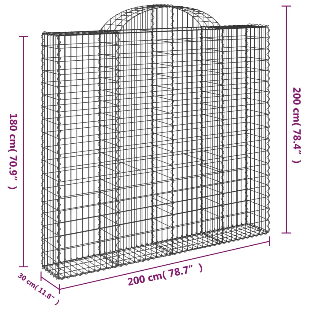 Gabionkurver buede 7 stk 200x30x180/200 cm galvanisert jern