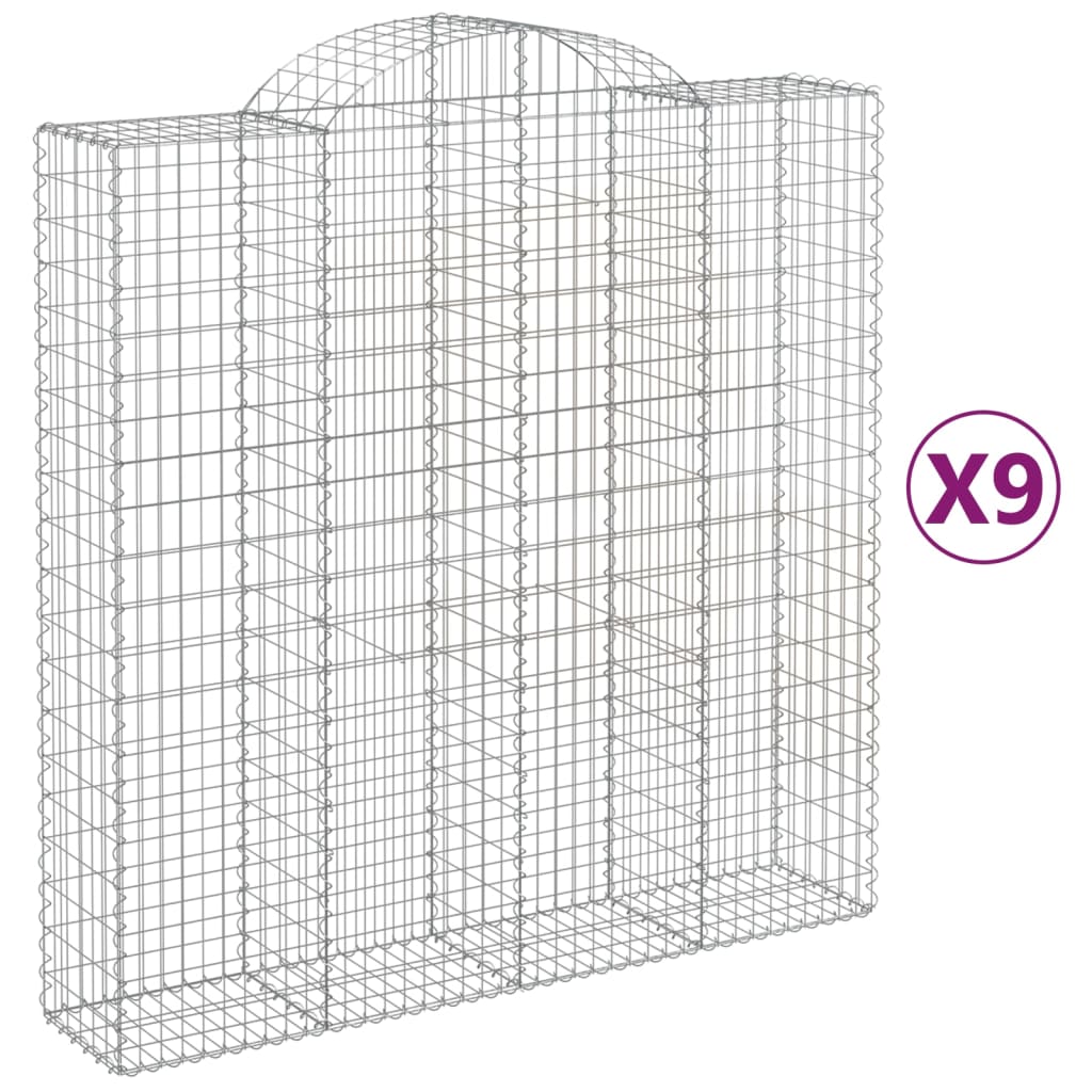 Gabionkurver buede 9 stk 200x50x200/220 cm galvanisert jern