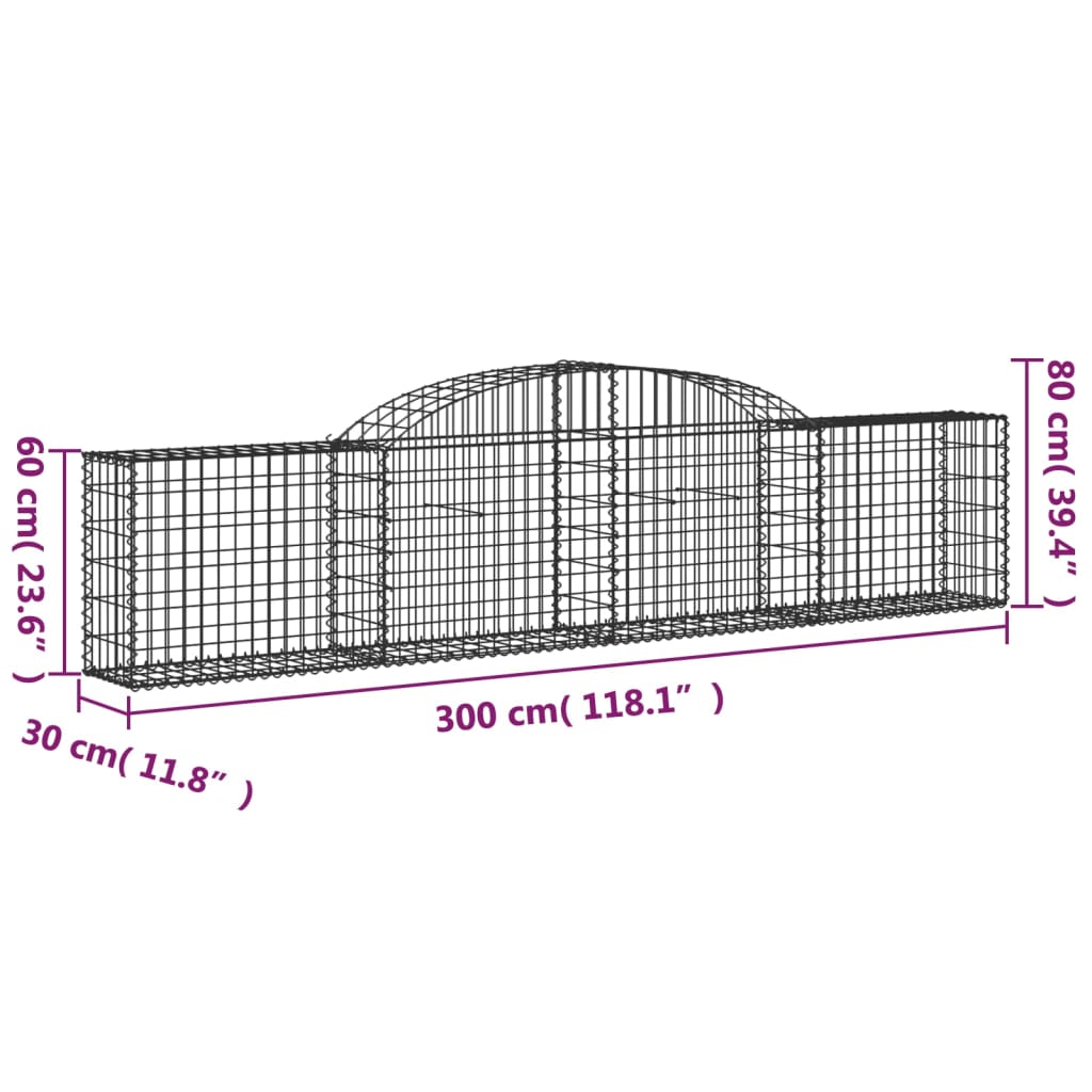 Gabionkurver buede 25 stk 300x30x60/80 cm galvanisert jern