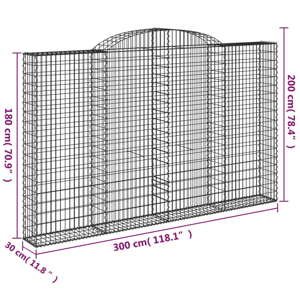 Gabionkurver buede 2 stk 300x30x180/200 cm galvanisert jern