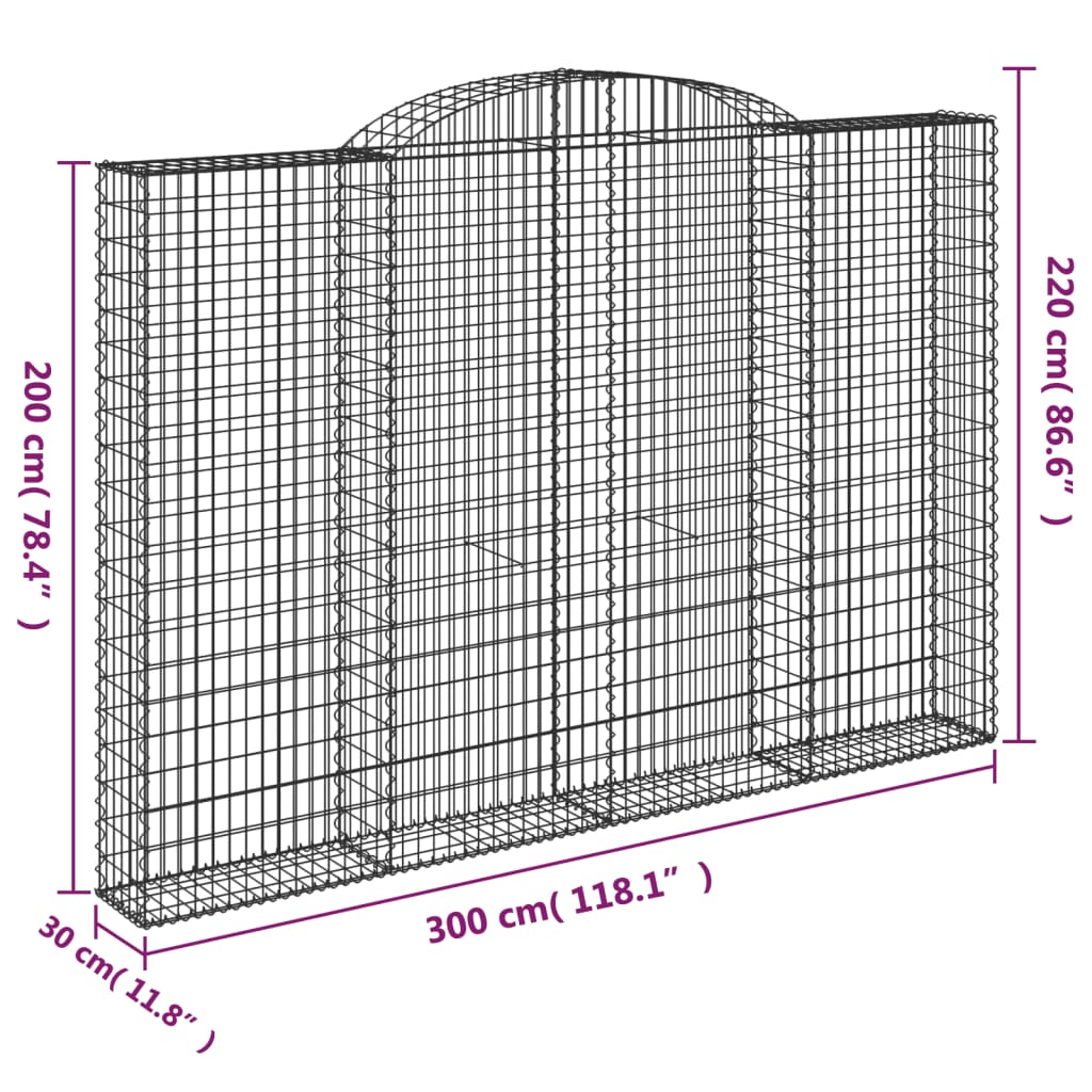 Gabionkurver buede 3 stk 300x30x200/220 cm galvanisert jern