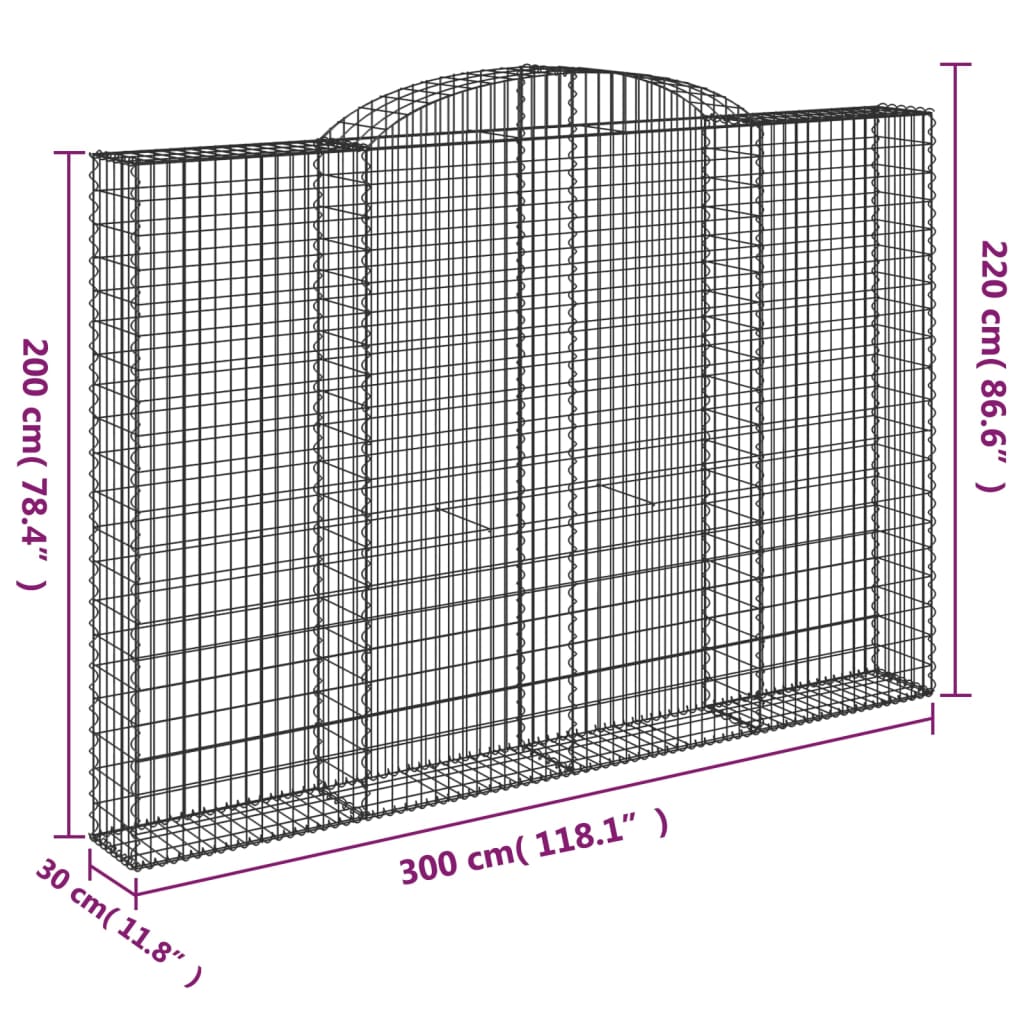 Gabionkurver buede 4 stk 300x30x200/220 cm galvanisert jern