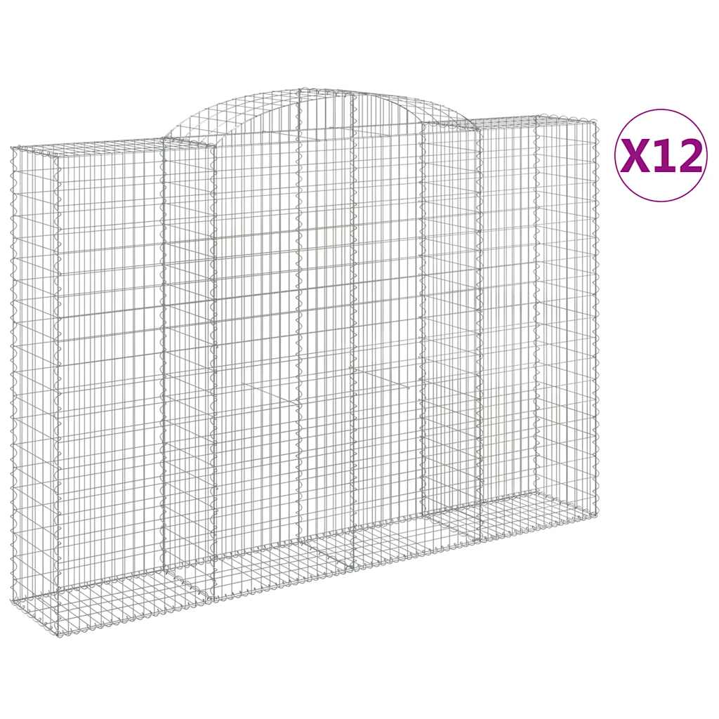 Gabionkurver buede 12 stk 300x50x200/220 cm galvanisert jern vidaXL