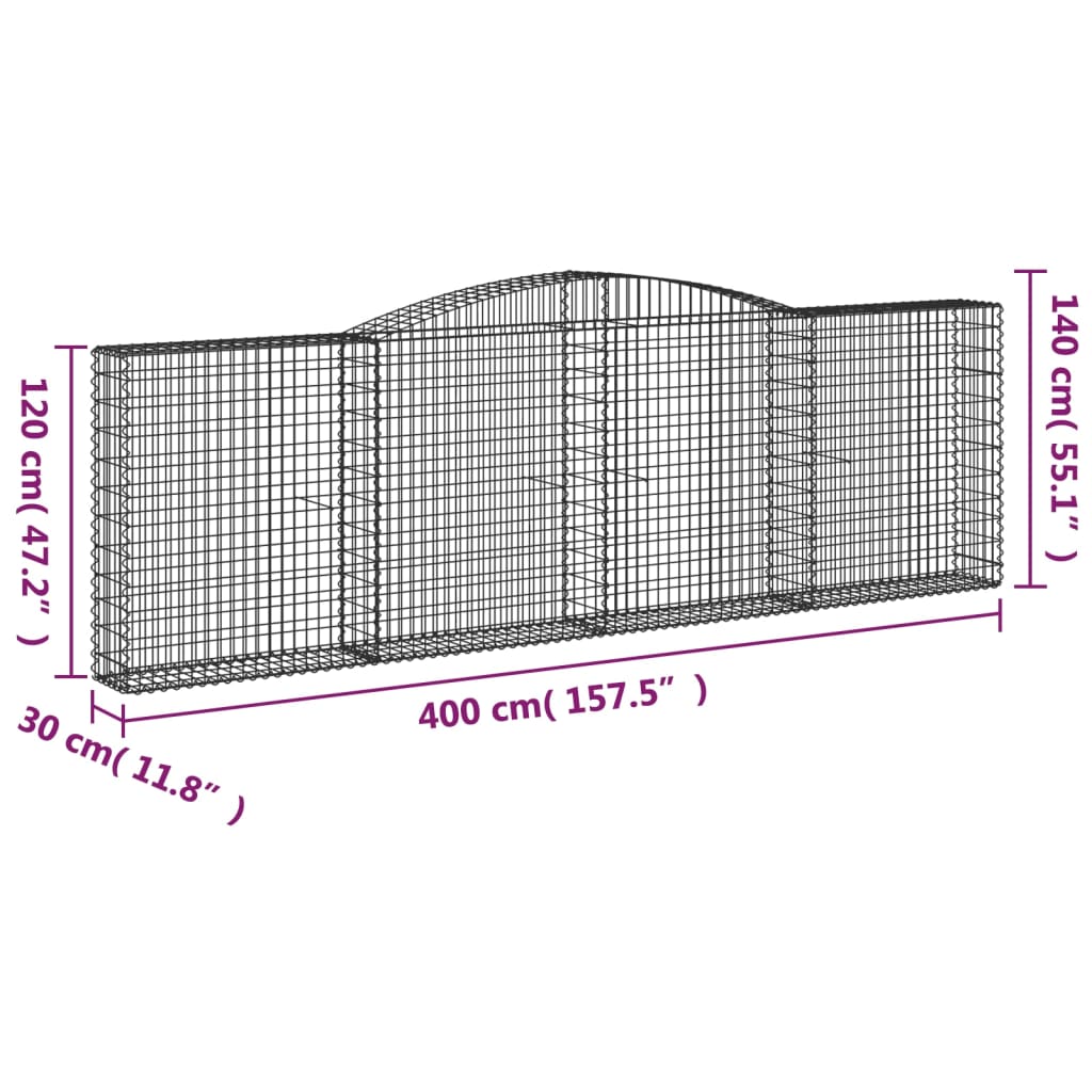 Gabionkurver buede 15 stk 400x30x120/140 cm galvanisert jern