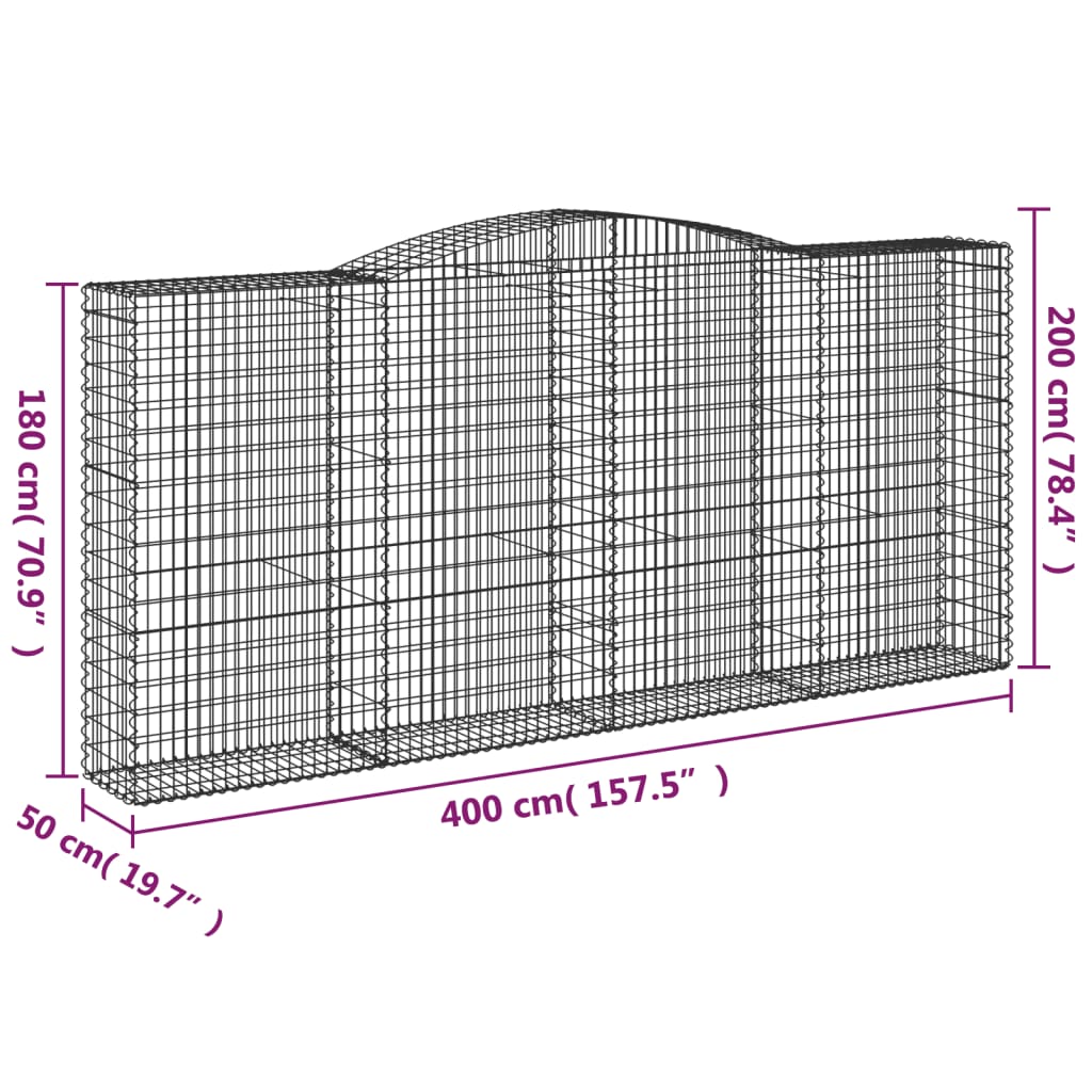 Gabionkurver buede 4 stk 400x50x180/200 cm galvanisert jern
