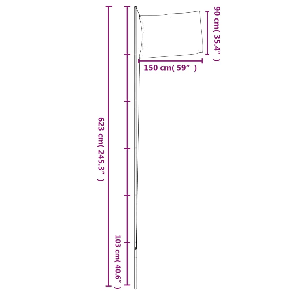 Nederlandsk flagg og stang 6,08 m aluminium