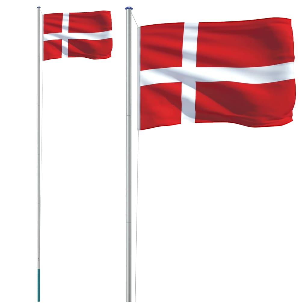 Dansk flagg og stang 6,08 m aluminium