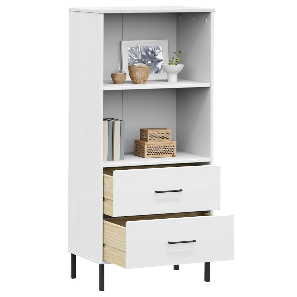 Bokhylle med 2 skuffer hvit 60x35x128,5 cm heltre OSLO