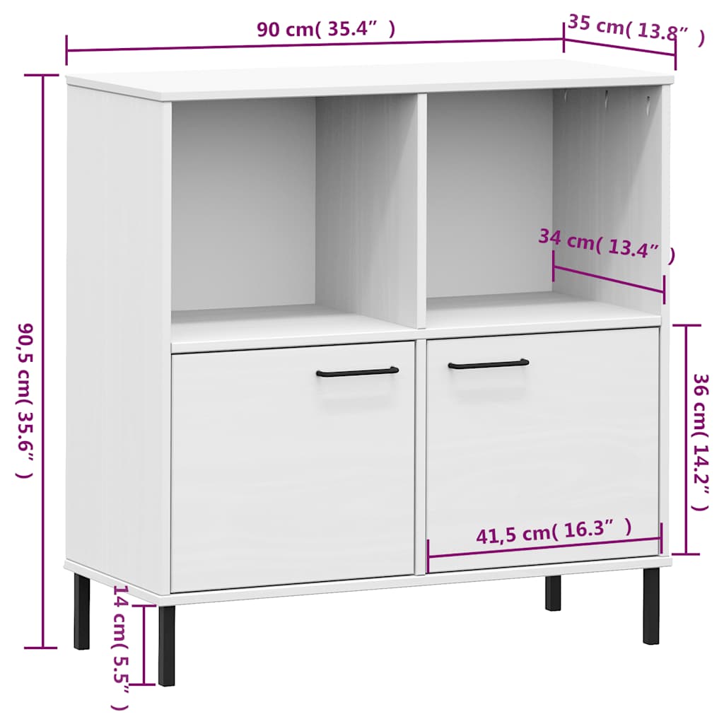 Bokhylle med metallben hvit 90x35x90,5 cm heltre OSLO