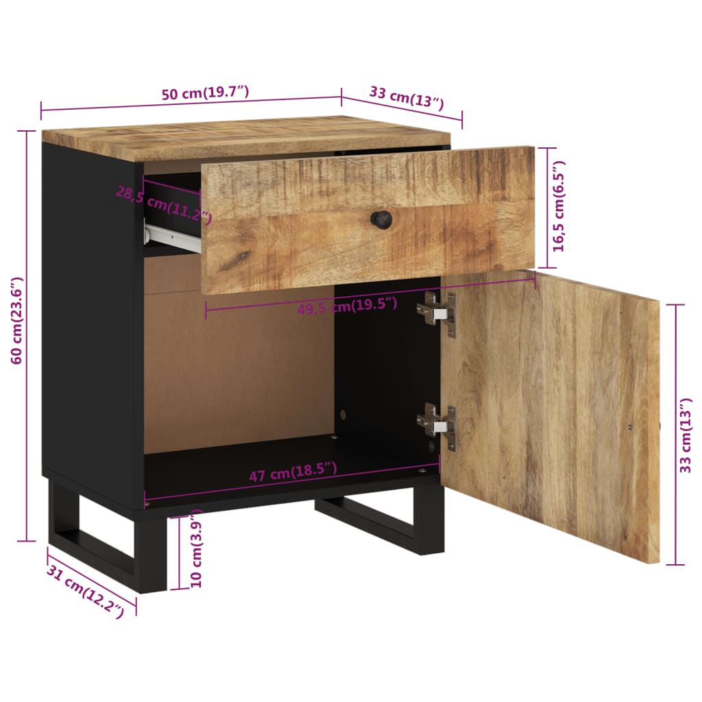 Nattbord 50x33x60 cm heltre mango og konstruert tre