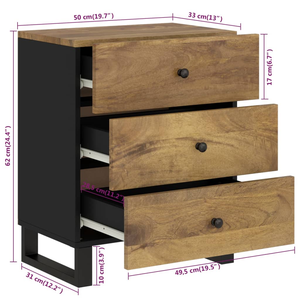 Nattbord 50x33x62 cm heltre mango og konstruert tre