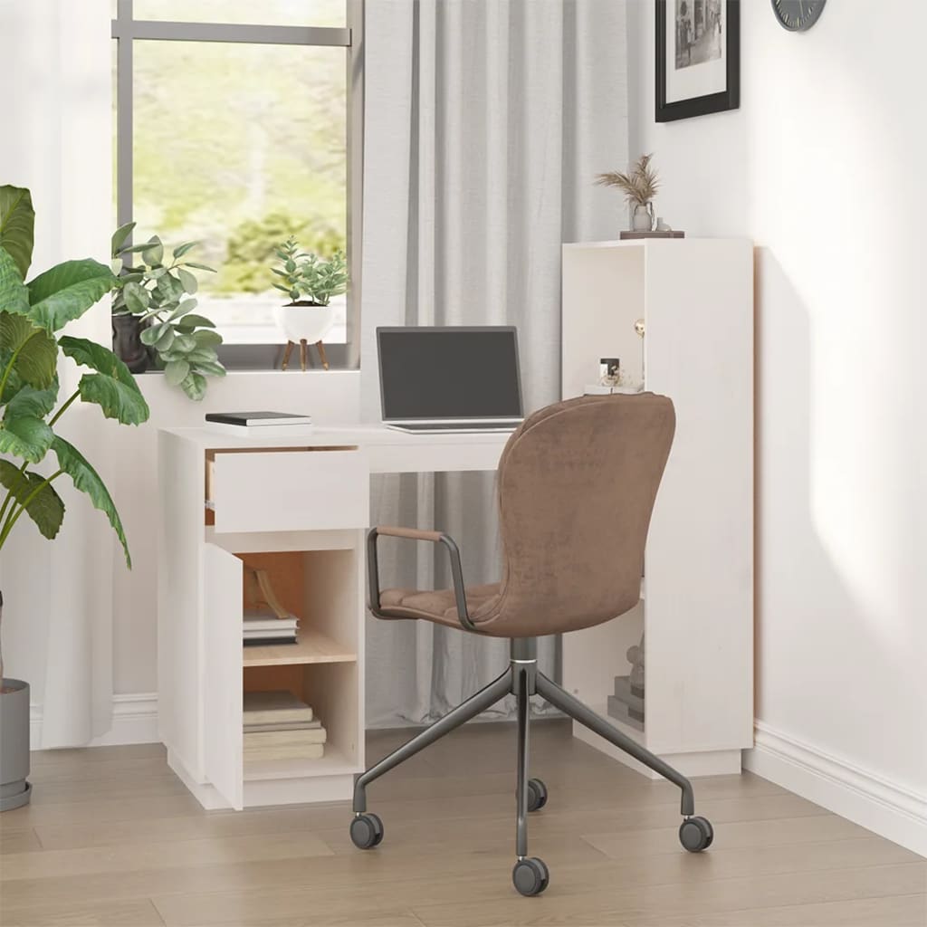 Skrivebord hvit 110x53x117 cm heltre furu