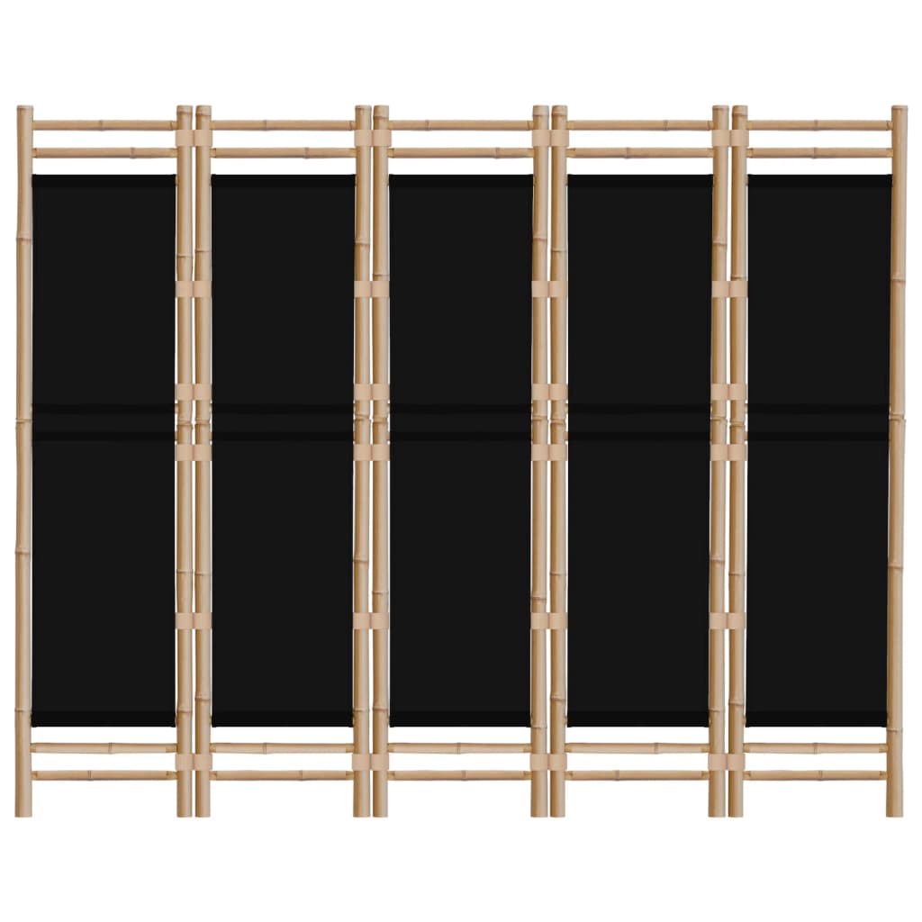 Sammenleggbar romdeler 5 paneler 200 cm bambus og lerret