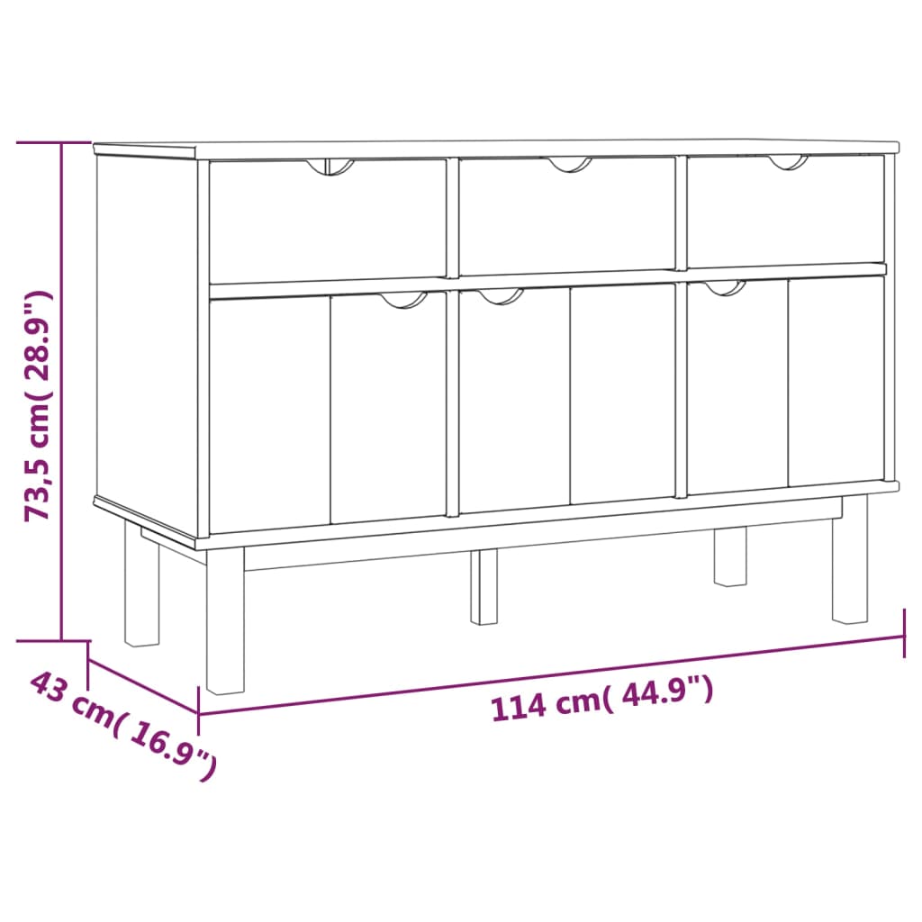 Skjenk OTTA brun og hvit 114x43x73,5 cm heltre furu