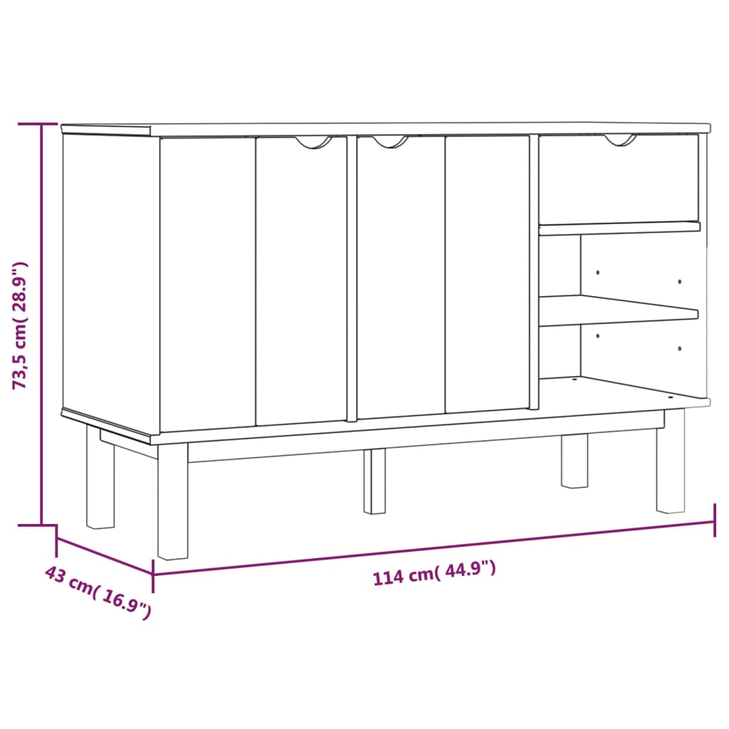 Skjenk OTTA brun og hvit 114x43x73,5 cm heltre furu