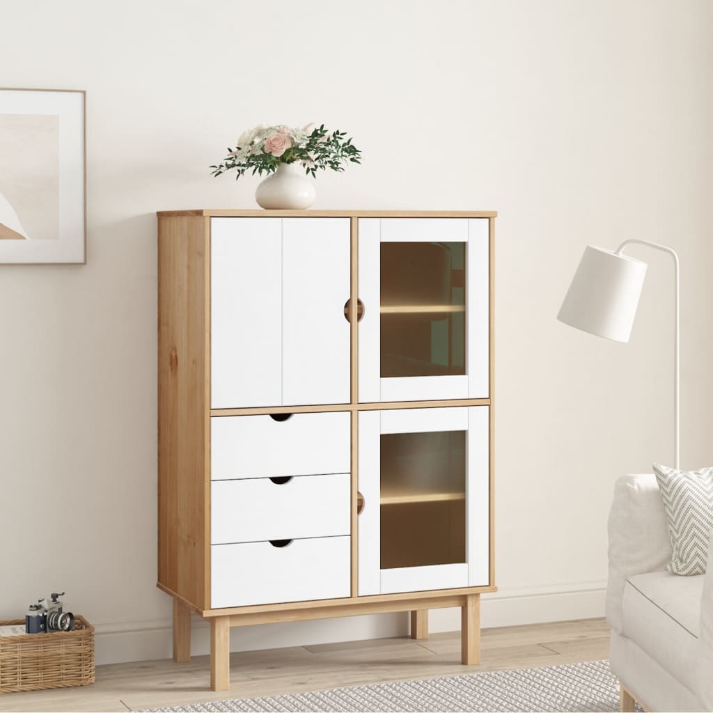 Highboard OTTA brun og hvit 85x43x125 cm heltre furu