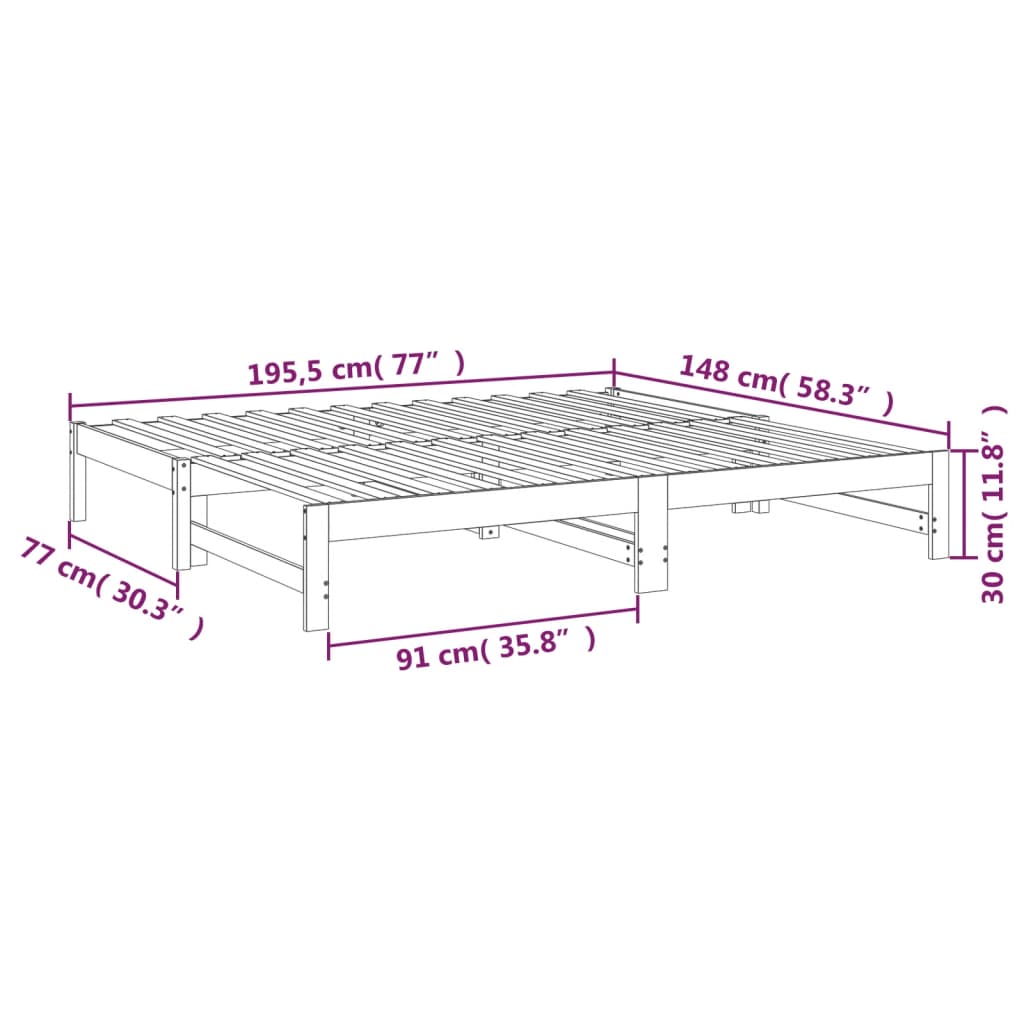Uttrekkbar dagseng 2x(75x190) cm heltre furu