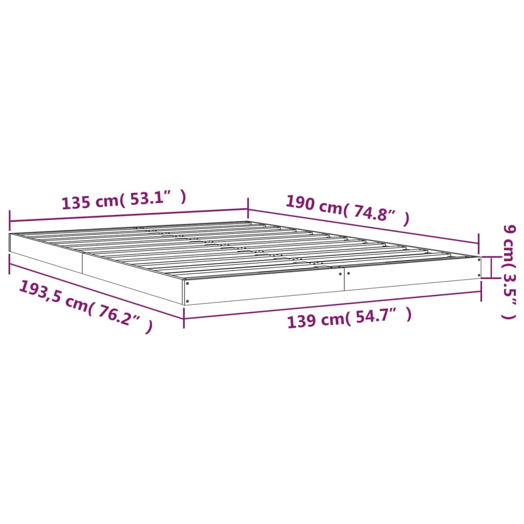 Sengeramme hvit 135x190 cm Double heltre furu