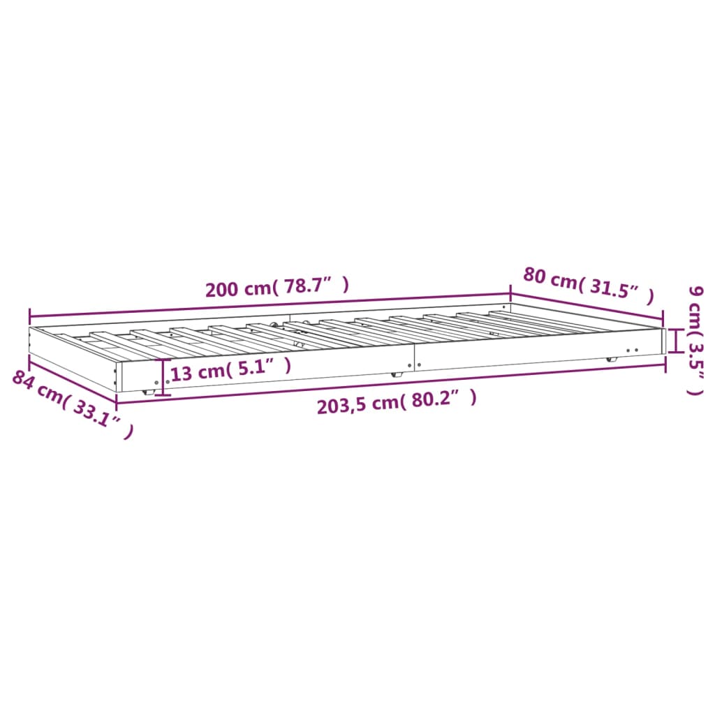 Sengeramme uten madrass 80x200 cm heltre furu