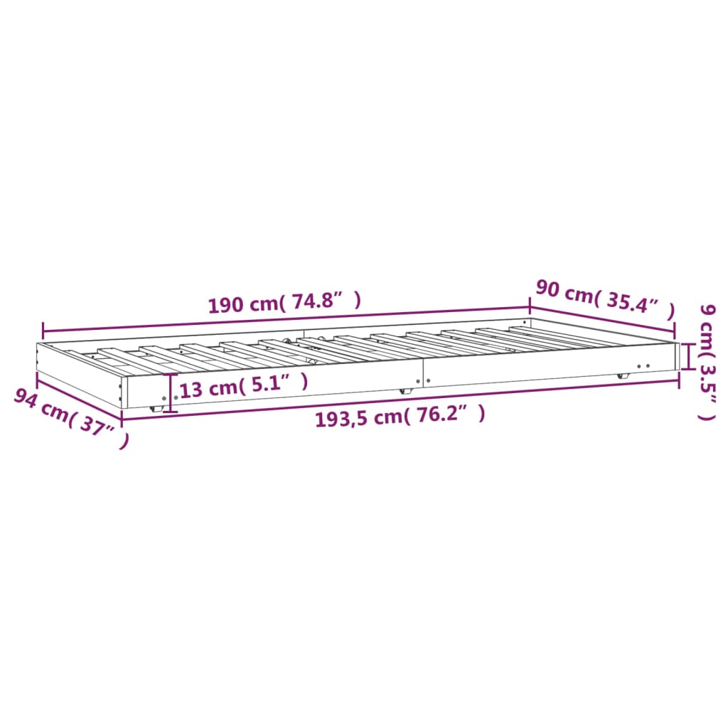 Sengeramme uten madrass 90x190 cm heltre furu