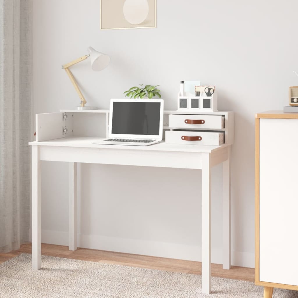 Skrivebord hvit 110x50x93 cm heltre furu