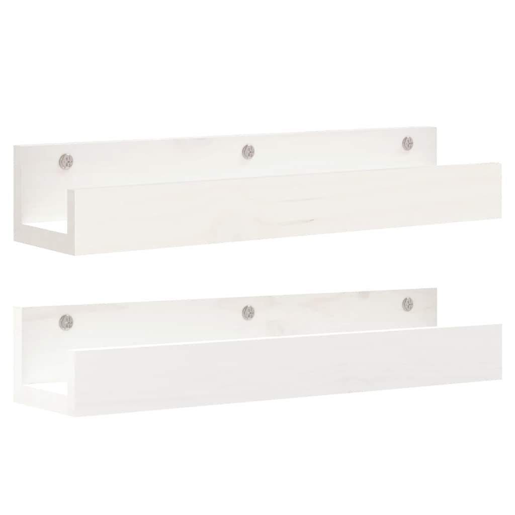 Vegghyller 2 stk hvit 50x12x9 cm heltre furu