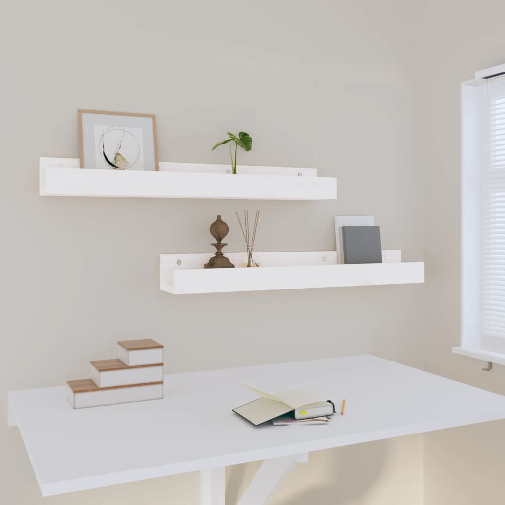 Vegghyller 2 stk hvit 80x12x9 cm heltre furu