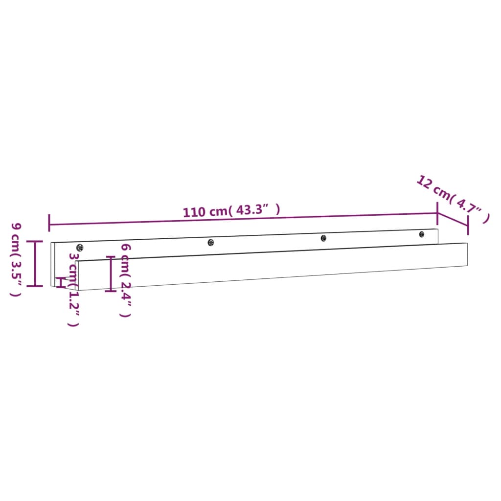 Vegghyller 2 stk hvit 110x12x9 cm heltre furu