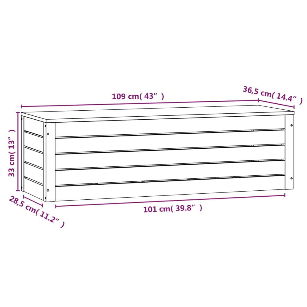 Putekasse hvit 109x36,5x33 cm heltre furu