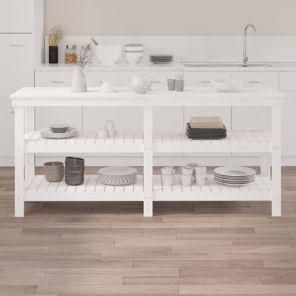 Arbeidsbenk hvit 181x50x80 cm heltre furu