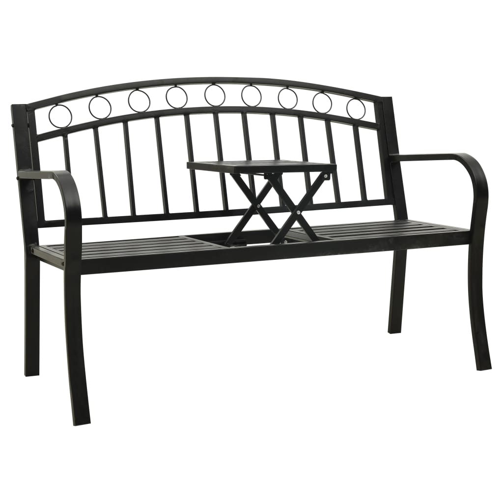 Hagebenk med bord svart 120 cm stål vidaXL