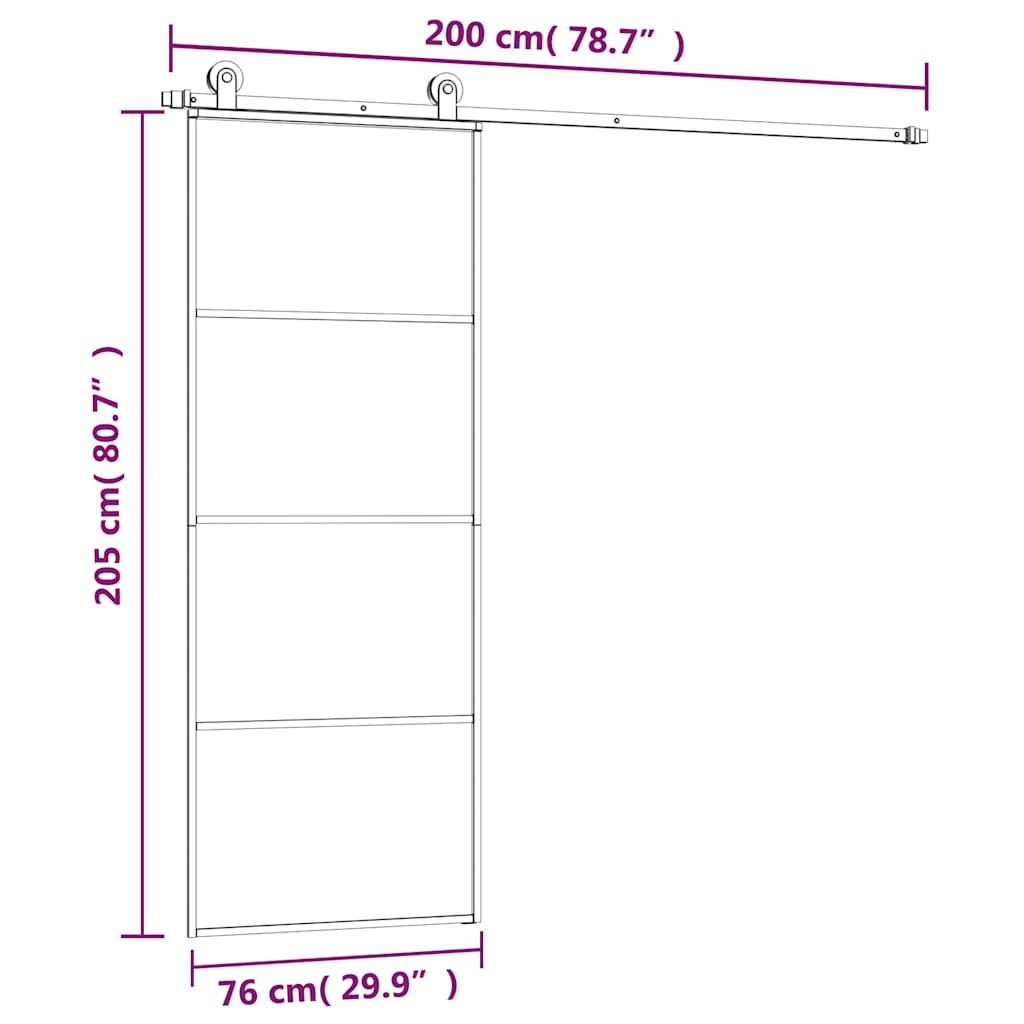 Skyvedør med monteringssett 76x205 cm ESG glass og aluminium