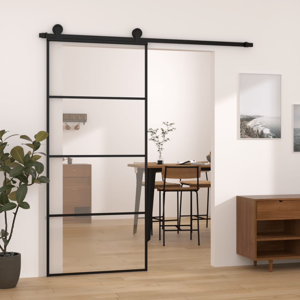 Skyvedør med monteringssett 90x205 cm ESG glass og aluminium