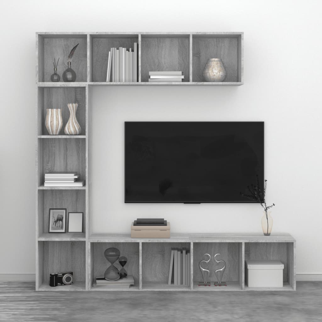 Bokhyller/TV-skap 3 stk grå sonoma 180x30x180 cm