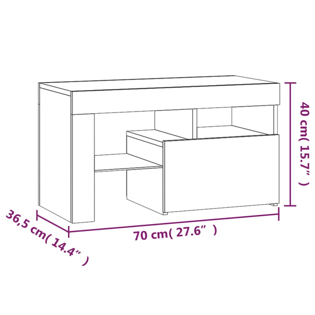 Nattbord 2 stk med LED hvit 70x36,5x40 cm
