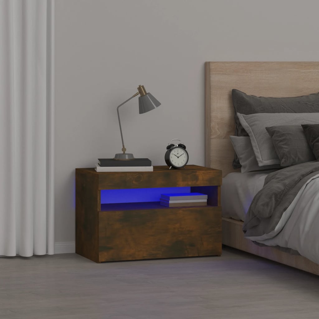 Nattbord med LED røkt eik 60x35x40 cm