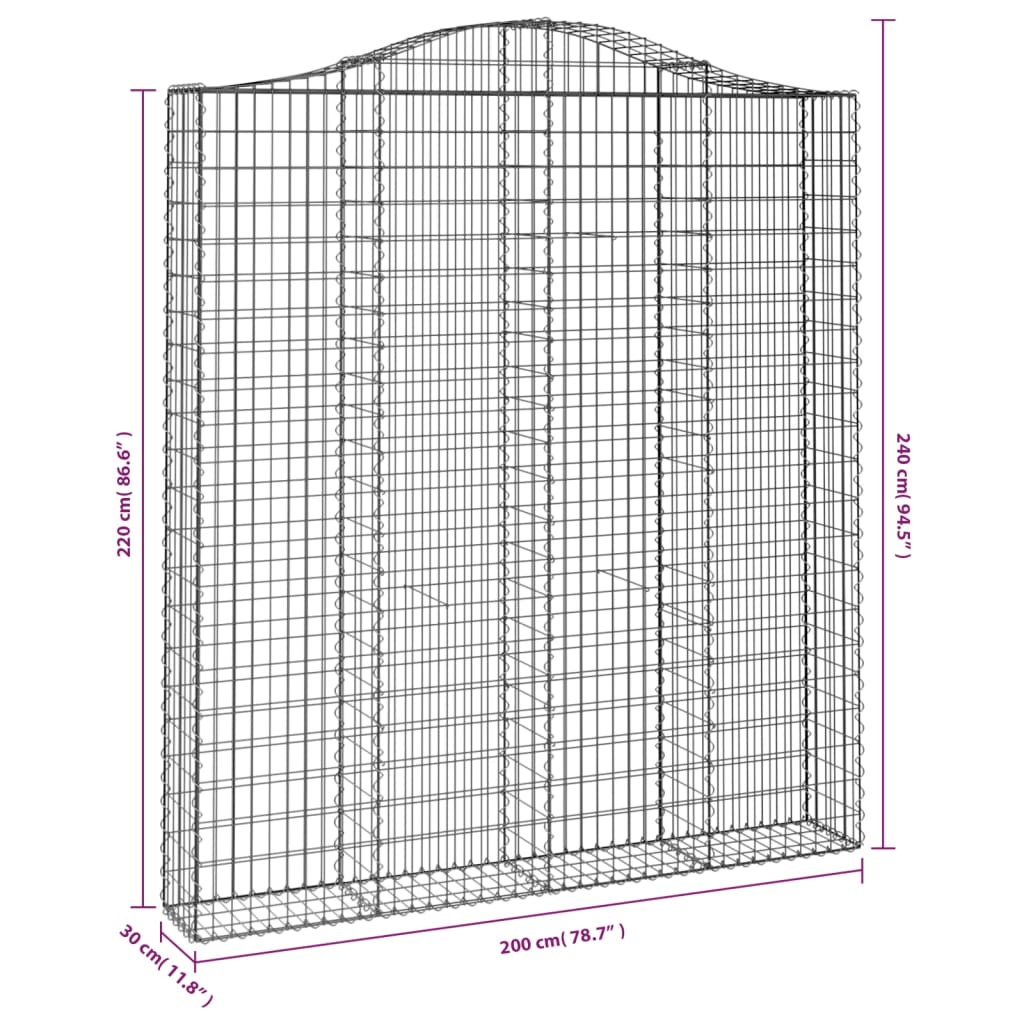 Gabionkurv buet 200x30x220/240 cm galvanisert jern