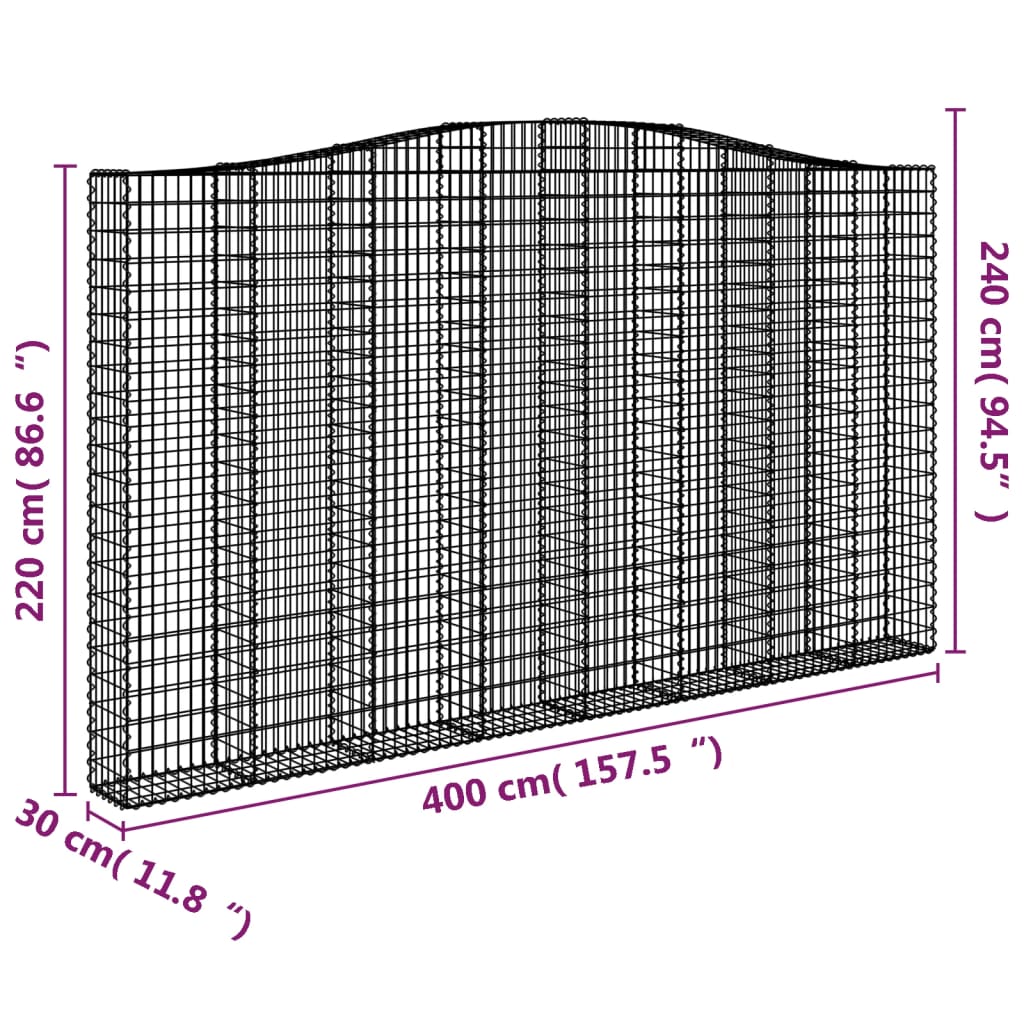 Gabionkurv buet 400x30x220/240 cm galvanisert jern
