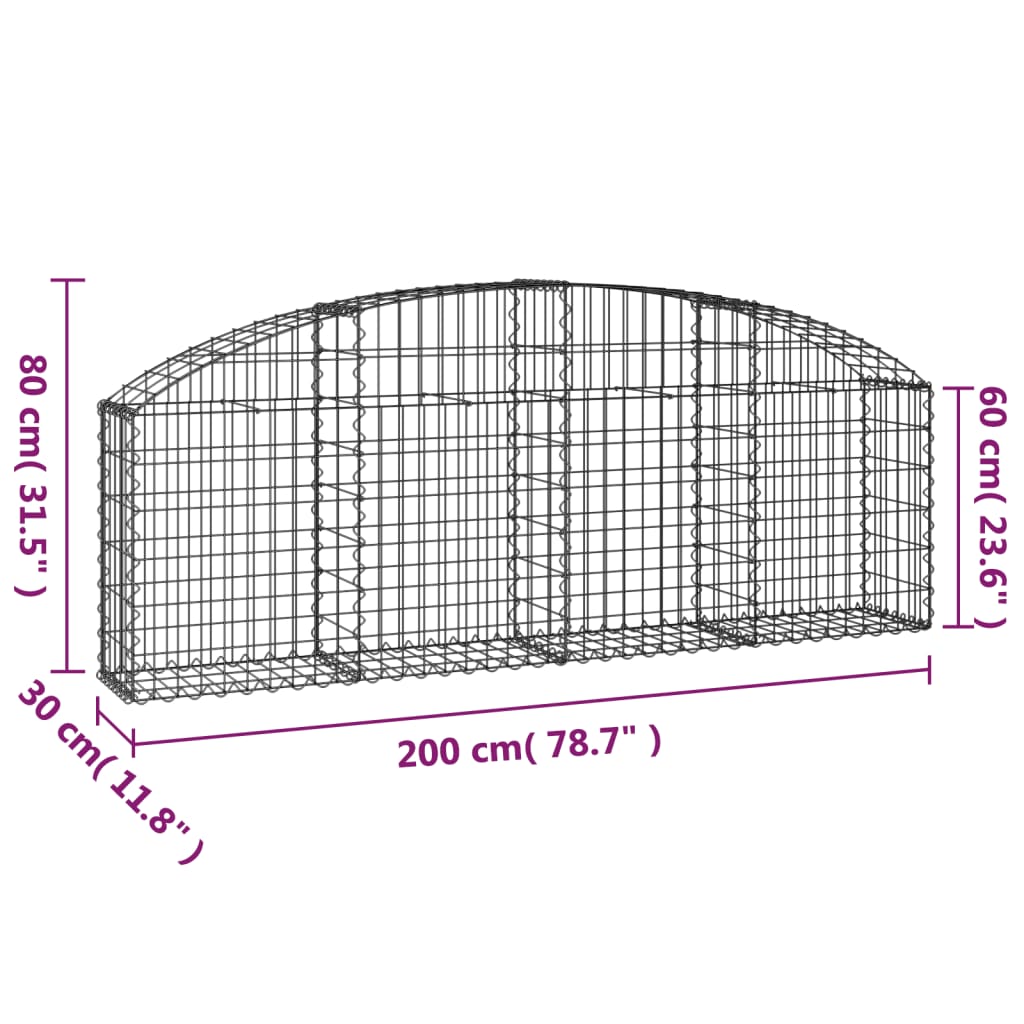 Gabionkurv buet 200x30x60/80 cm galvanisert jern
