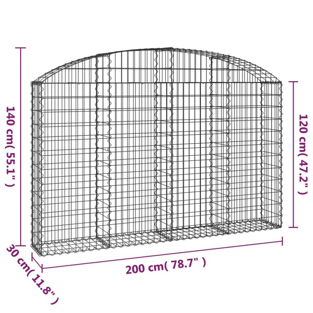 Gabionkurv buet 200x30x120/140 cm galvanisert jern