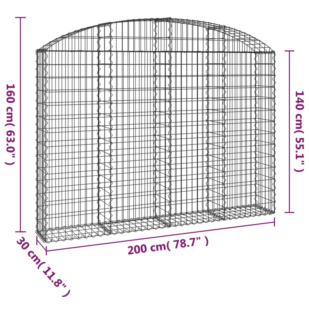 Gabionkurv buet 200x30x140/160 cm galvanisert jern