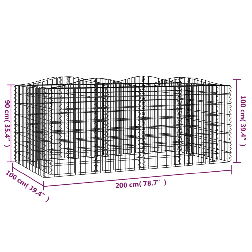 Buet gabion høybed 200x100x100 cm galvanisert jern vidaXL