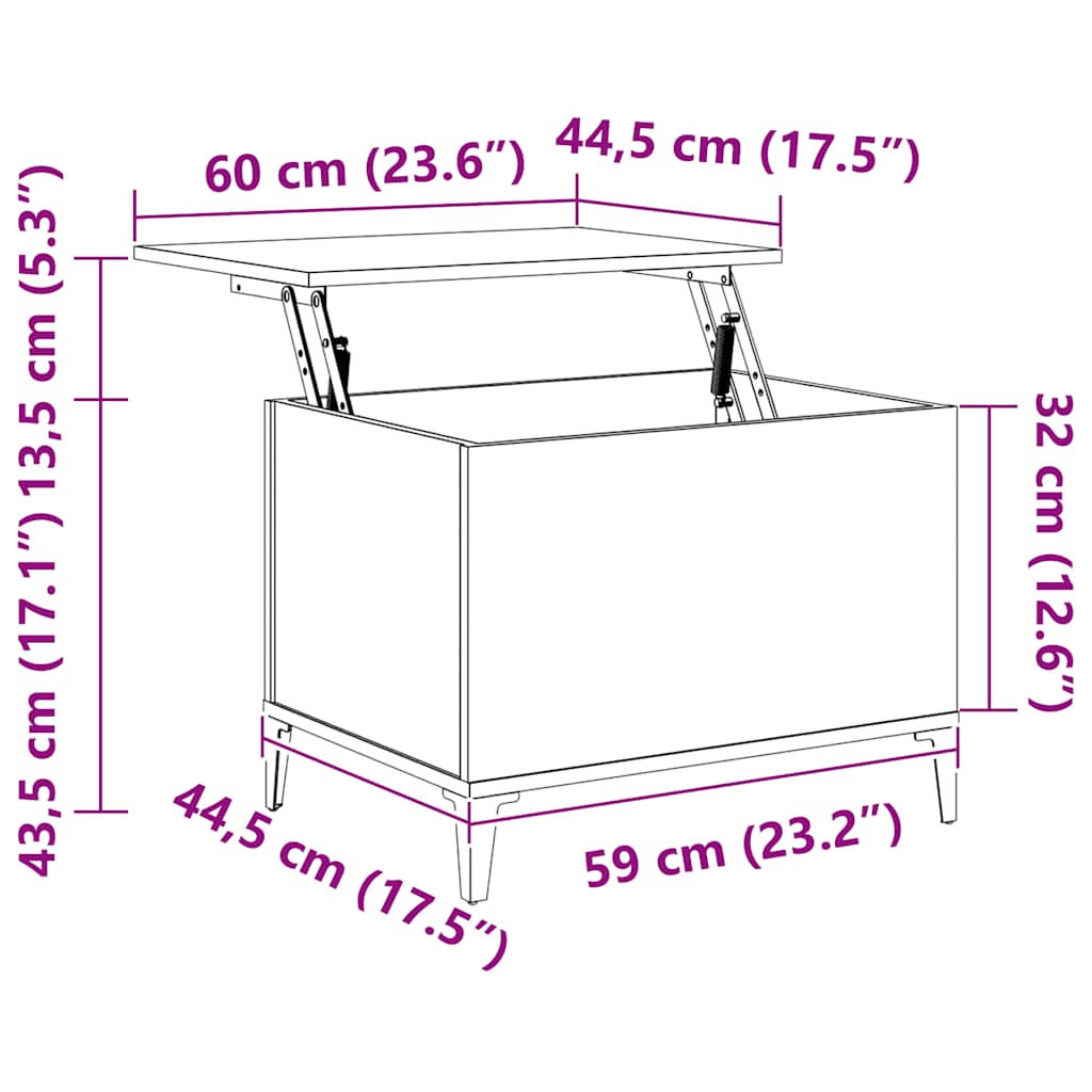 Salongbord sonoma eik 60x44,5x45 cm konstruert tre