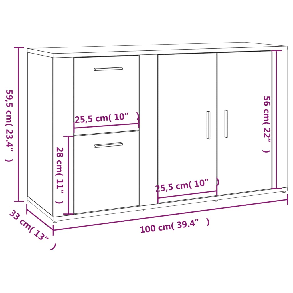 Skjenk sonoma eik 100x33x59,5 cm konstruert tre