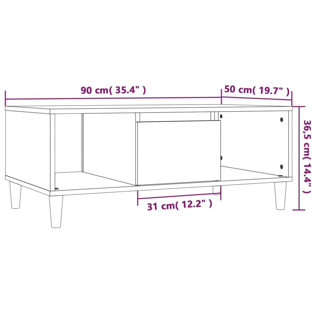 Salongbord grå sonoma 90x50x36,5 cm konstruert tre