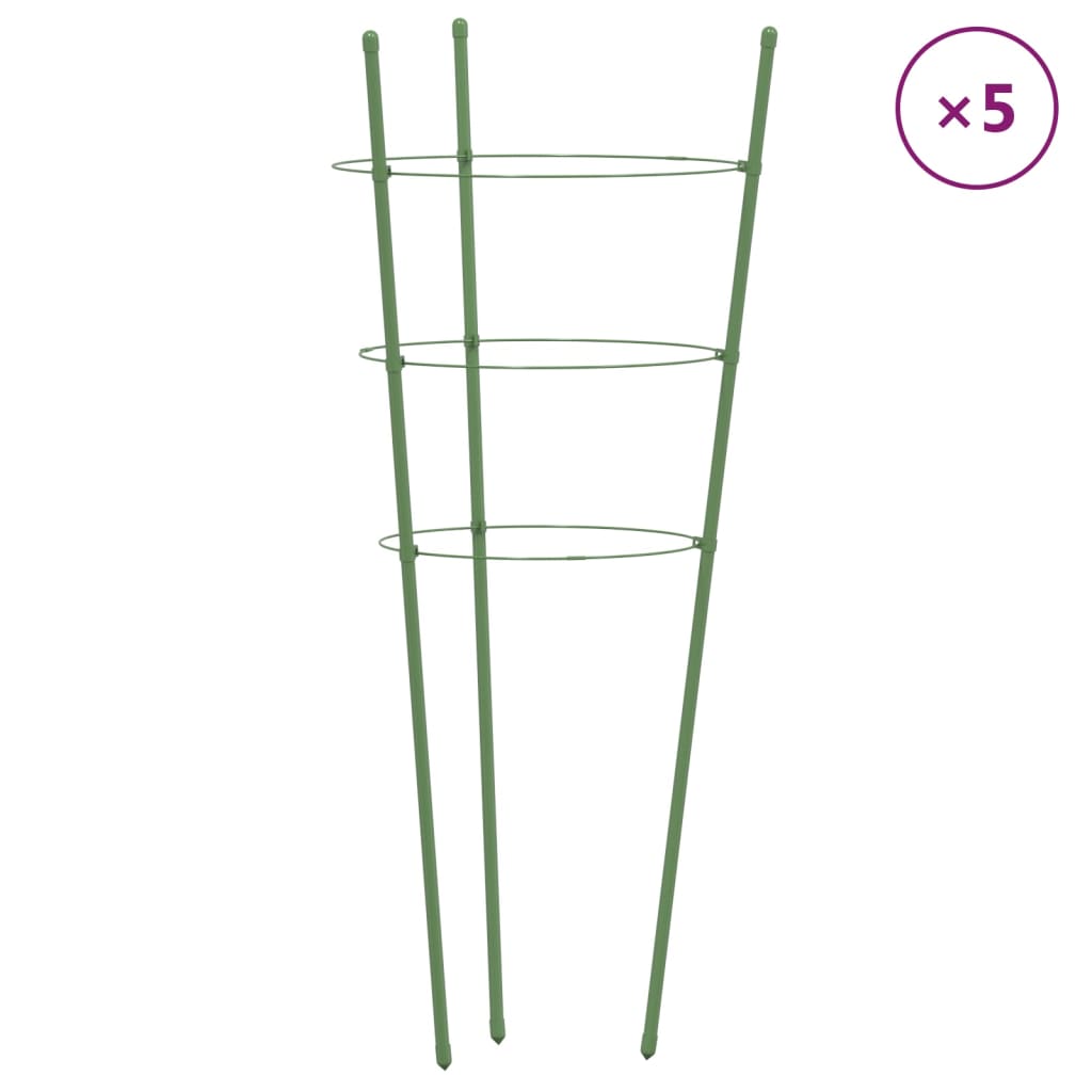 Plantestøtter med 3 ringer 5 stk grønn 45 cm stål