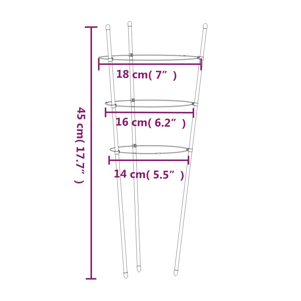 Plantestøtter med 3 ringer 5 stk grønn 45 cm stål