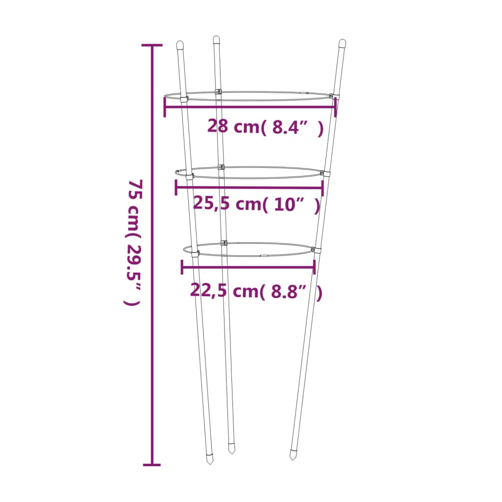 Plantestøtter med 3 ringer 5 stk grønn 75 cm stål