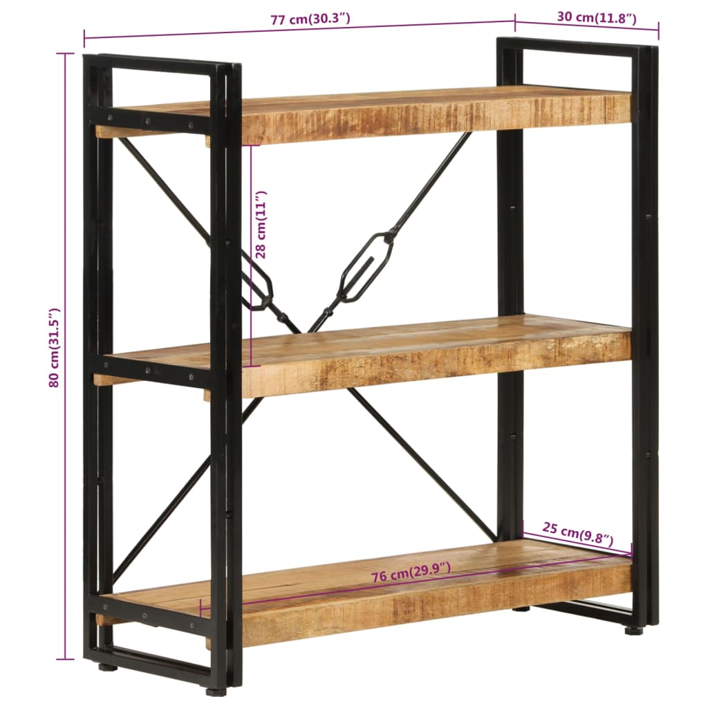 Bokhylle 3 etasjer 77x30x80 cm heltre mango og jern